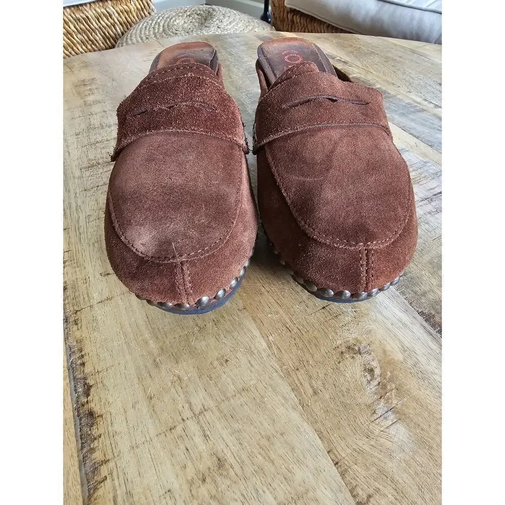 MICHAEL KORS Suede Leather‎ Clogs Slip-On Wooden Studded Made In Italy 8B